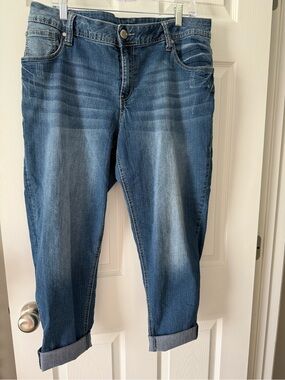 Lane Bryant women’s  jeans. The bottoms at the ankles have been cut.